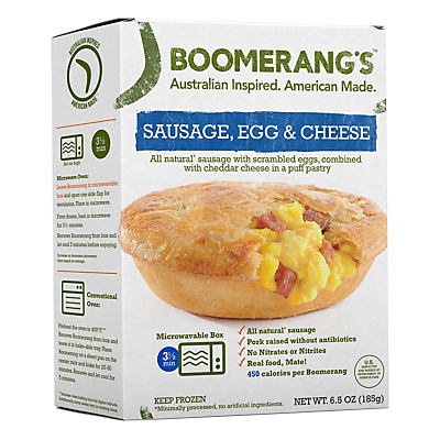 slide 1 of 1, Boomerang's Sausage Egg Cheese Pot Pie, 6.5 oz