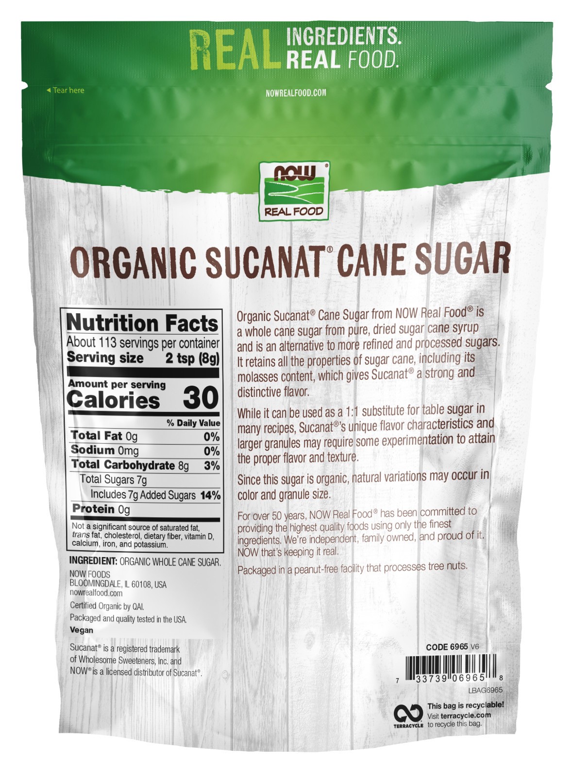 slide 3 of 3, NOW Real Food Sucanat Cane Sugar, Organic - 2 lb, 2 lb