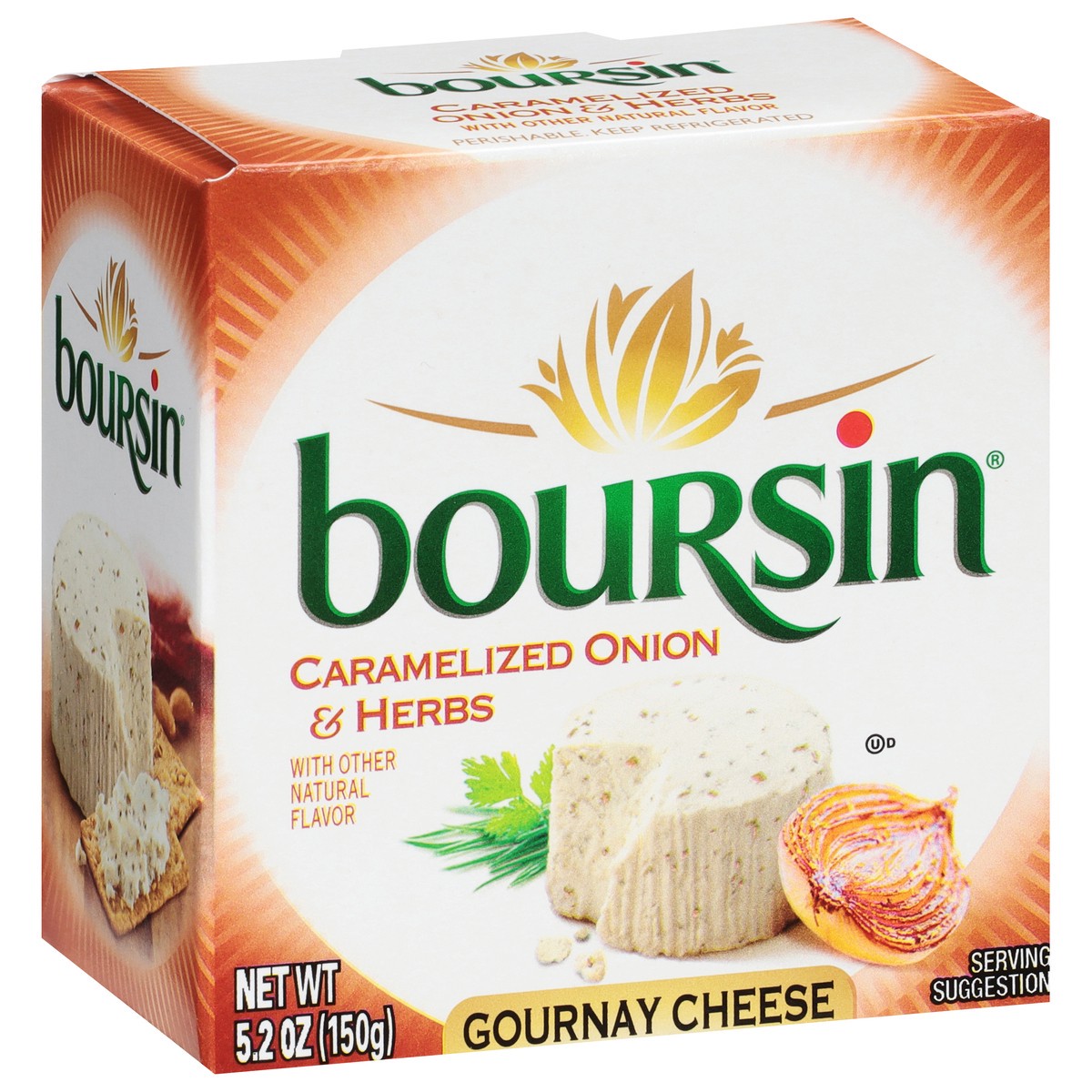 slide 4 of 9, Boursin Cheese, Gourmet, Caramelized Onion & Herbs, Spreadable, 5.3 oz