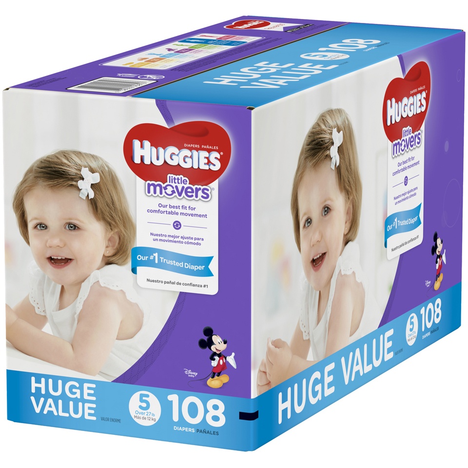 slide 3 of 3, Huggies Little Movers Diapers Size 5, 108 ct; (27+ lb)