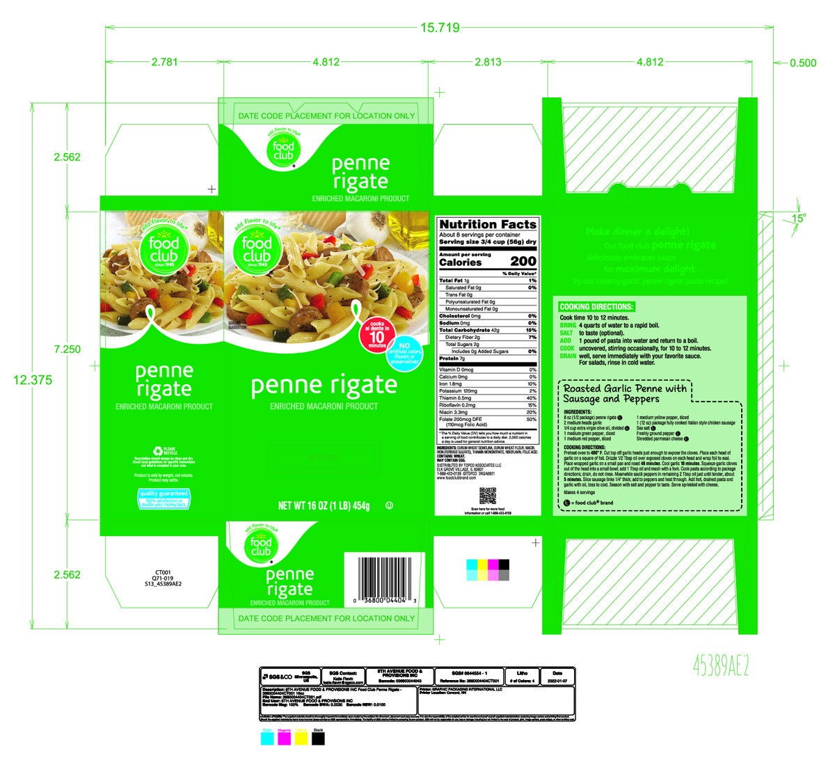 slide 12 of 15, Food Club Penne Rigate 16 oz, 16 oz