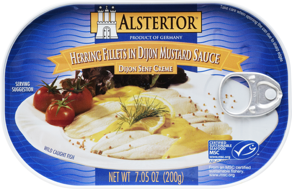 slide 1 of 1, Alstertor Herring Fillets In Dijon-Mustard Sauce, 7 oz