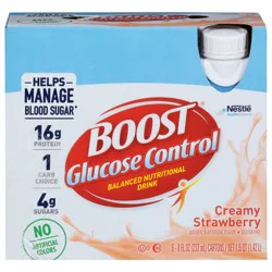 BOOST Glucose Control Nutritional Drink Protein Shakes, Creamy Strawberry, 8 fl oz, 6 Pack