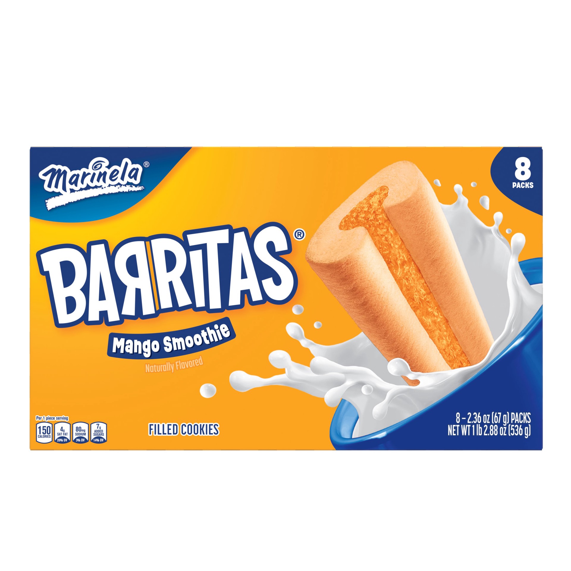 slide 3 of 7, Marinela Barritas Mango Smoothie Filled Cookies, 8 packs, Mango Cookie Bars, 18.88 oz Multipack, 8 ct