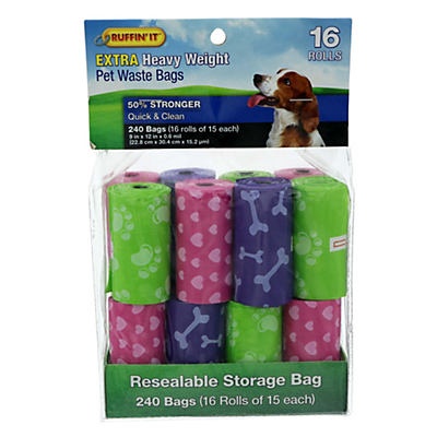 slide 1 of 1, Ruffin' It Extra Heavy Weight Pet Waste Bags, 240 ct