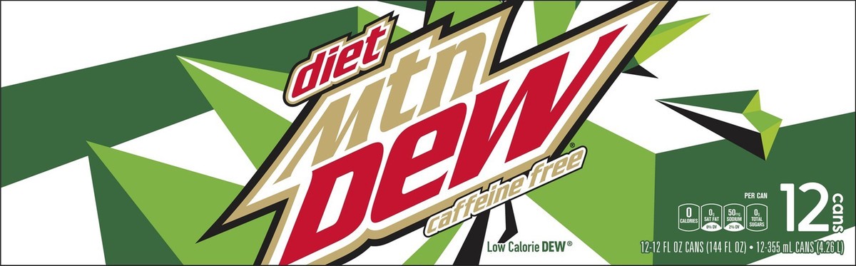 slide 2 of 4, Mountain Dew Diet Mtn Dew Caffeine Free Diet DEW 12 Fl Oz 12 Count Can, 12 ct