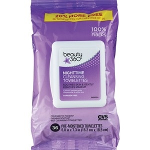 slide 1 of 1, Beauty 360 Night-Time Cleansing Towelettes, 36/Pack, 36 ct