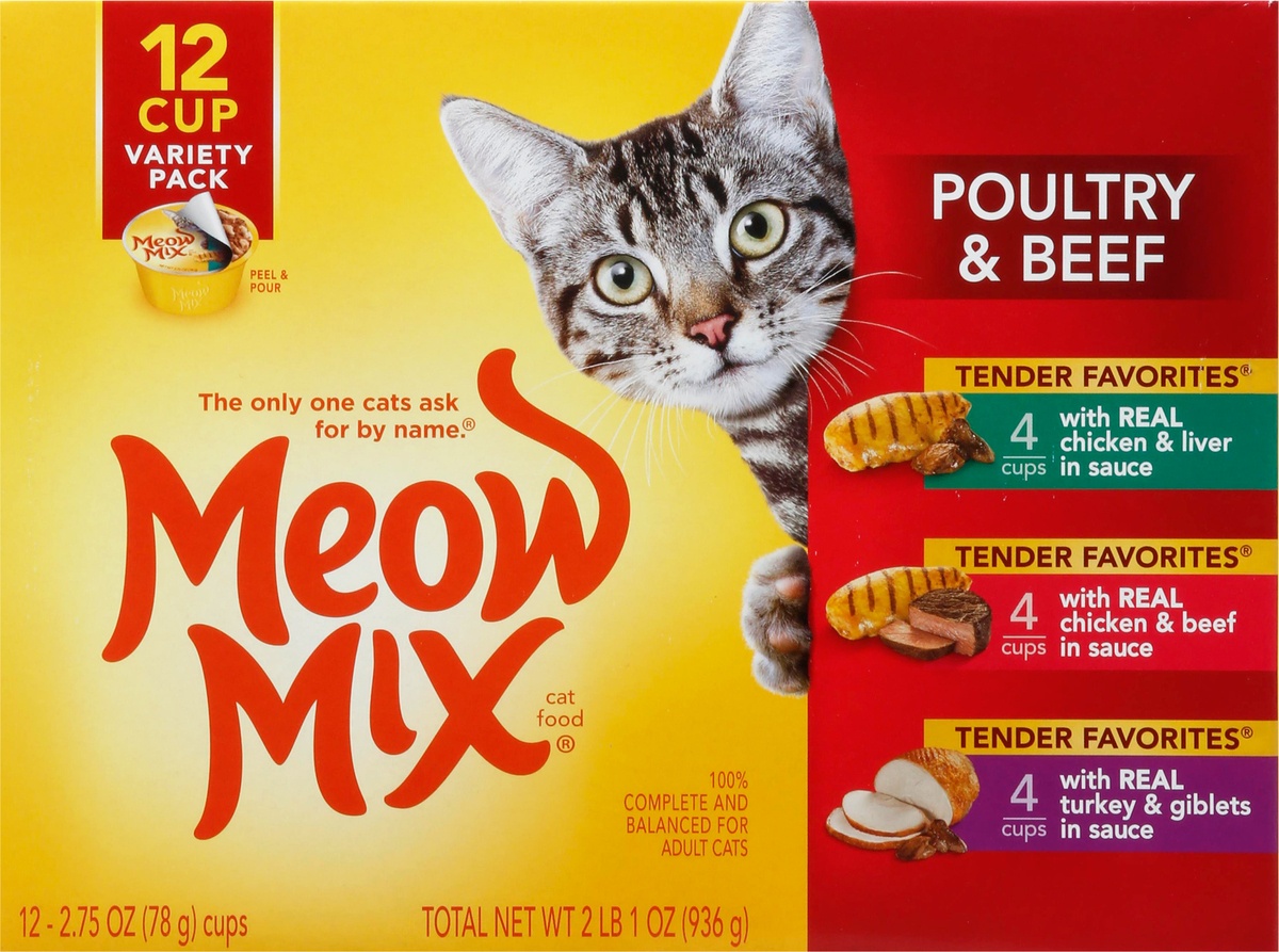 slide 8 of 10, Meow Mix Tender Favorites Poultry And Beef Variety Pack, 33 oz
