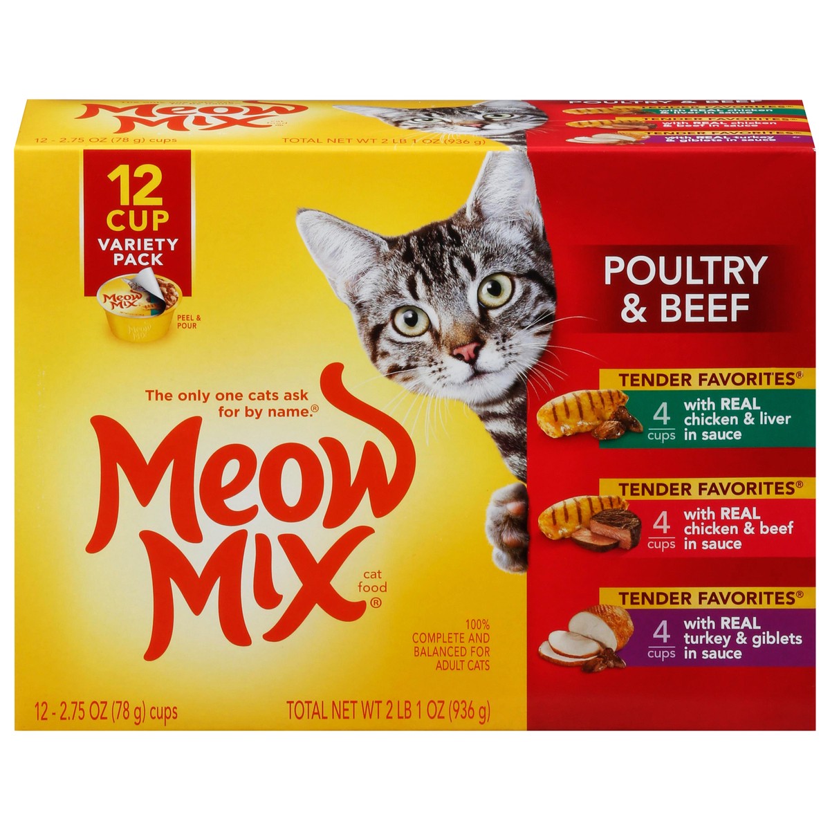 slide 1 of 10, Meow Mix Tender Favorites Poultry And Beef Variety Pack, 33 oz