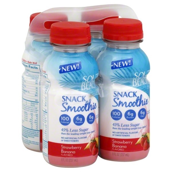 slide 1 of 1, South Beach Diet Smoothie, Snack, Strawberry Banana Flavored, 4 ct