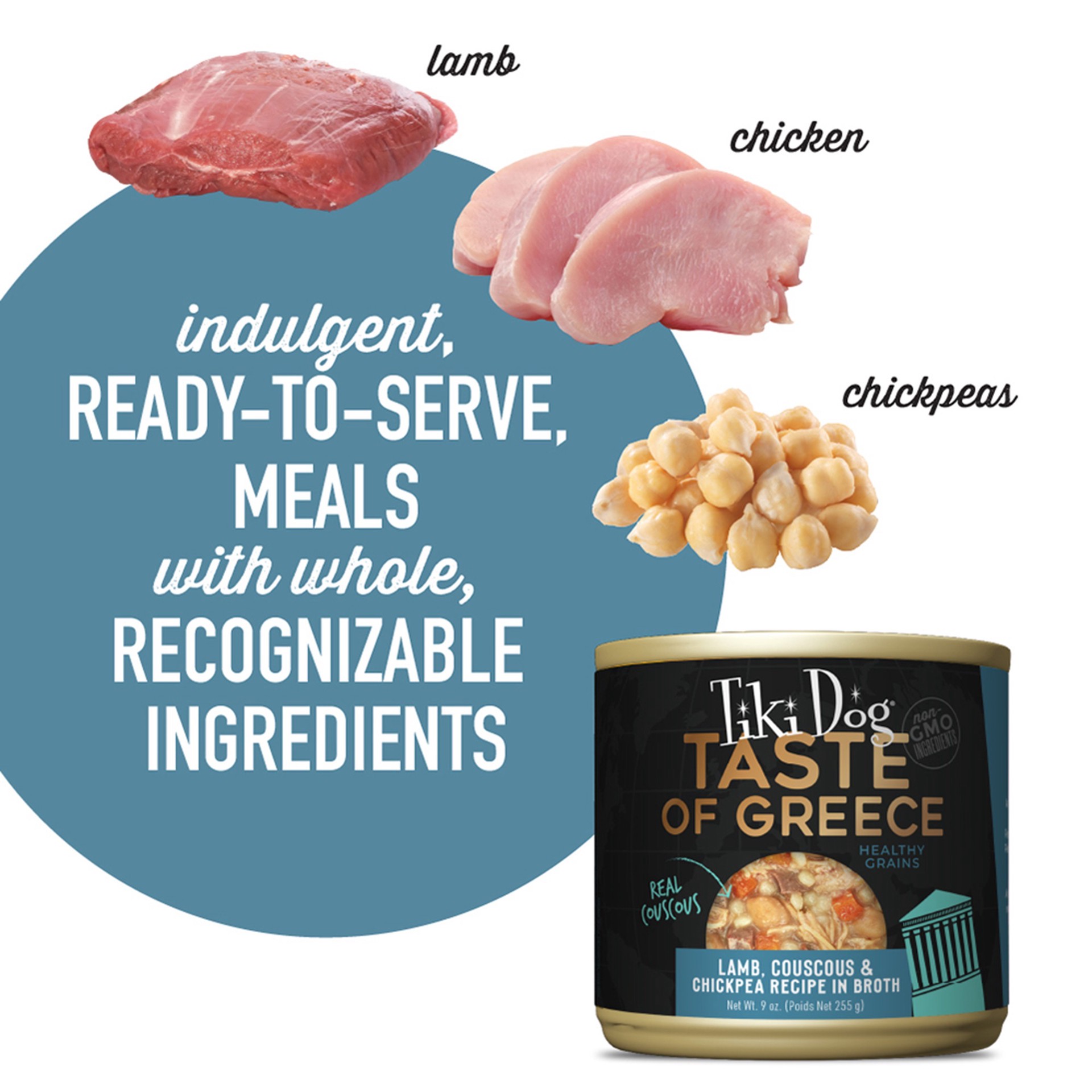 slide 4 of 6, Tiki Dog Taste of the World Greece Lamb, Couscous & Chickpea Wet Dog Food, 9 oz., 1 ct