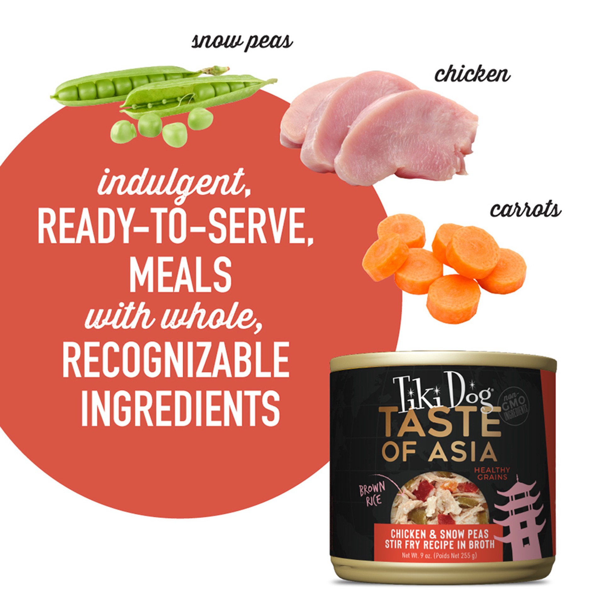slide 5 of 6, Tiki Dog Taste of the World Asia Chicken & Snow Peas Stir Fry Wet Dog Food, 9 oz., 1 ct