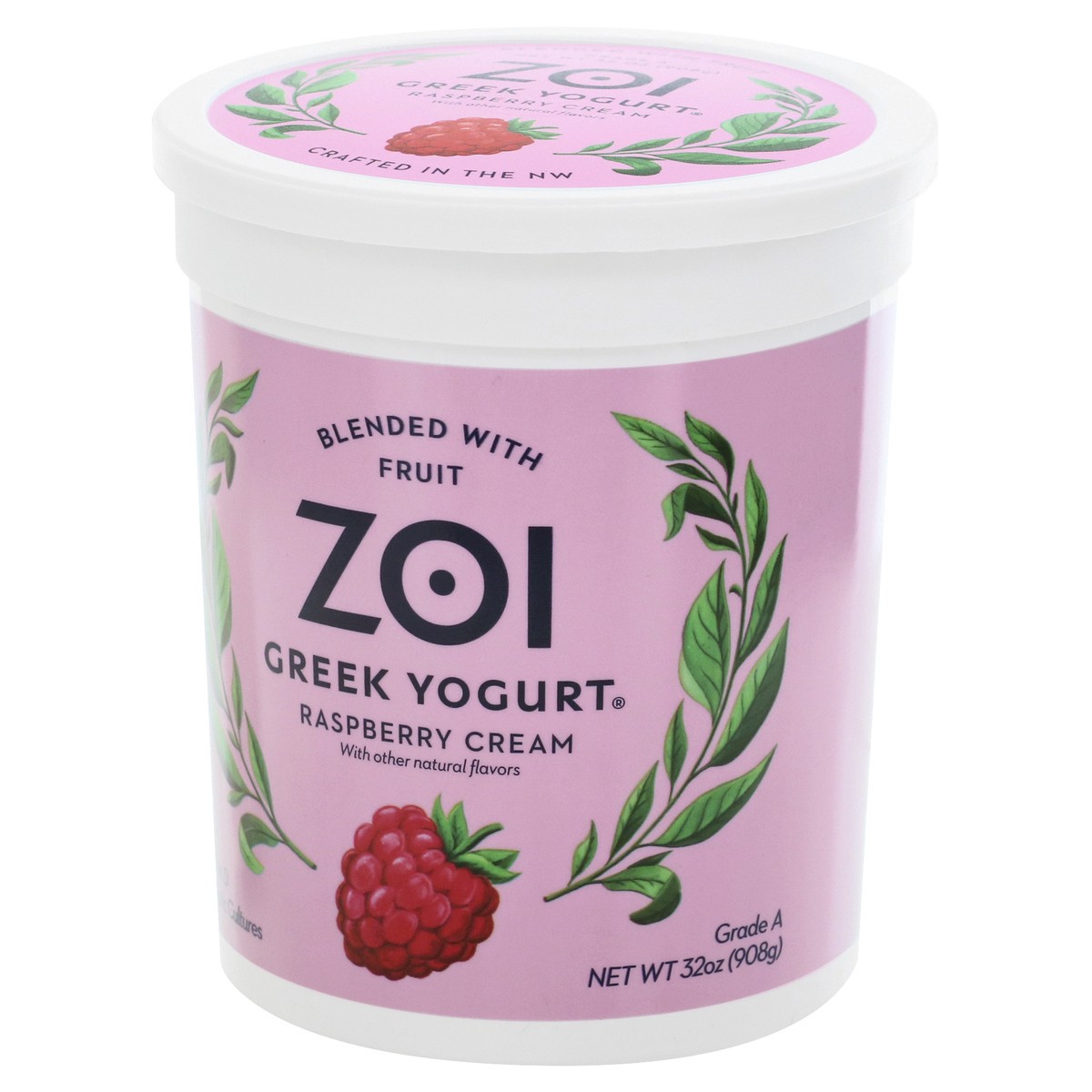slide 13 of 13, Zoi Blended with Fruit Greek Raspberry Cream Yogurt 32 oz,