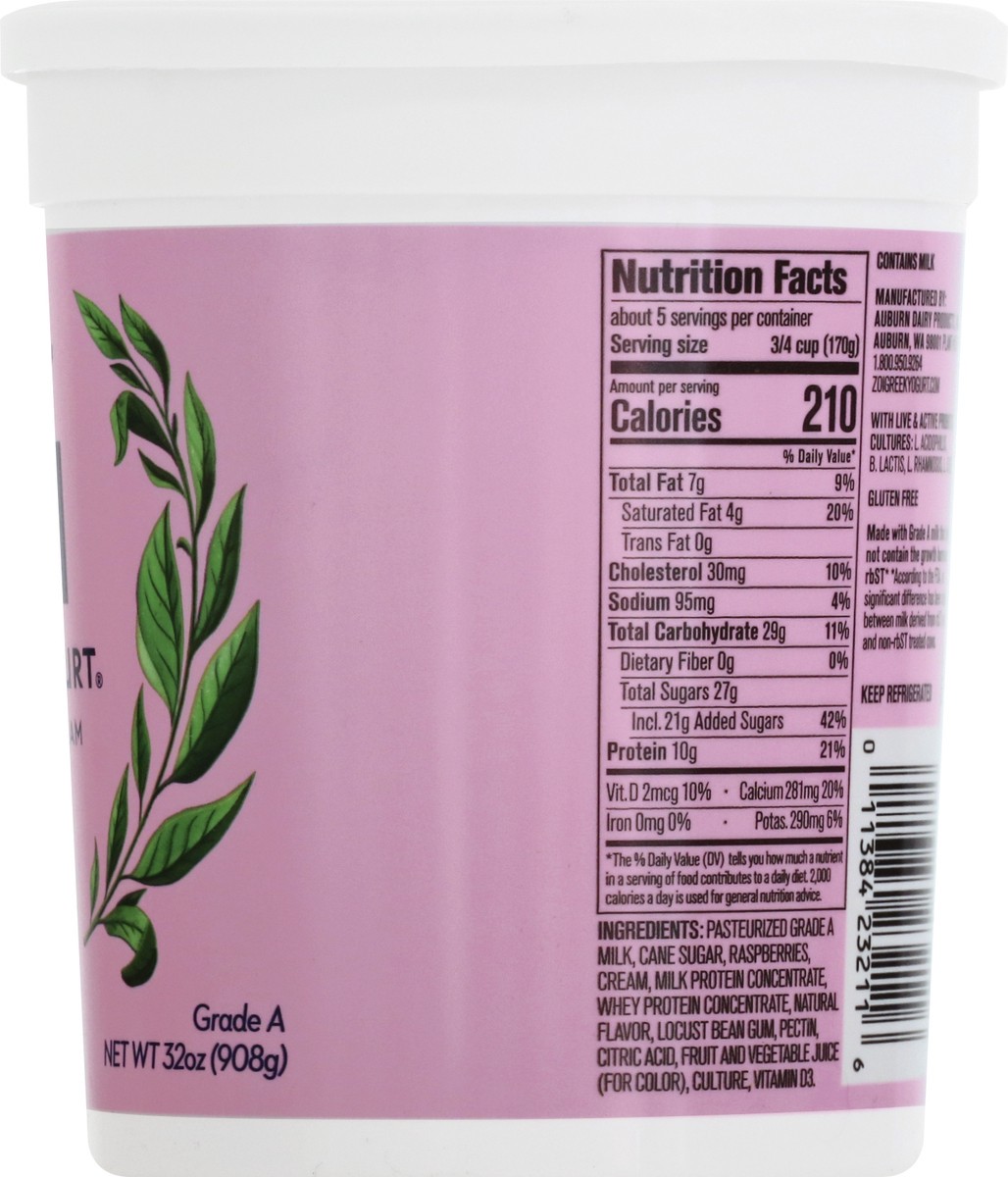 slide 11 of 13, Zoi Blended with Fruit Greek Raspberry Cream Yogurt 32 oz,