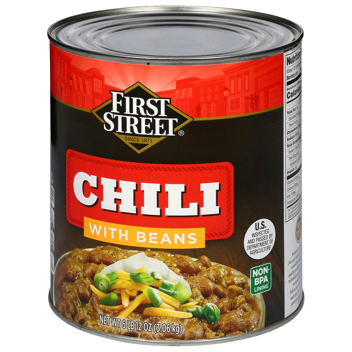 slide 4 of 4, First Street Chili With Beans Mild, 107 oz