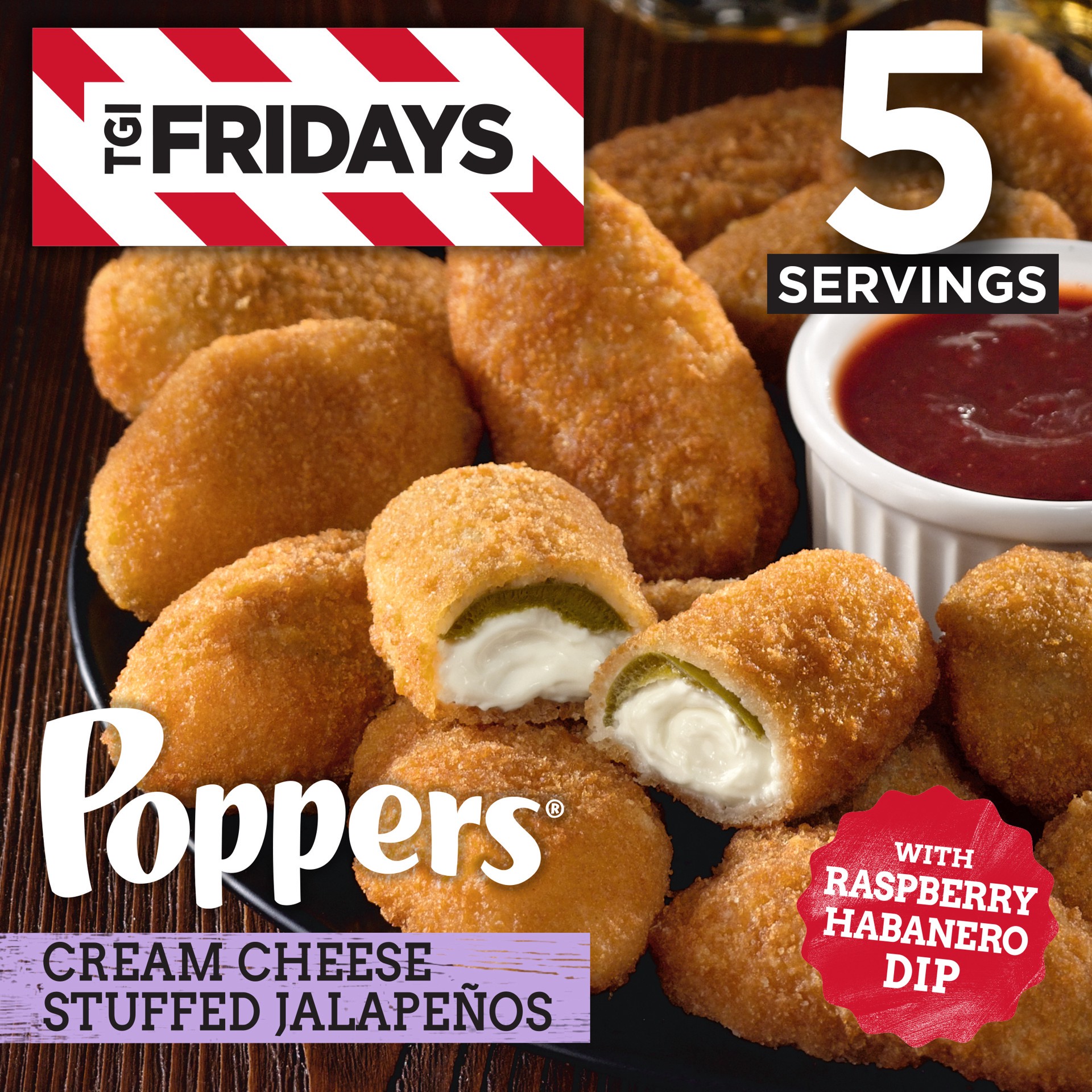 slide 1 of 1, TGI Fridays Frozen Appetizers Cream Cheese Stuffed Jalapeno Poppers with Raspberry Habanero Dip, 15 oz