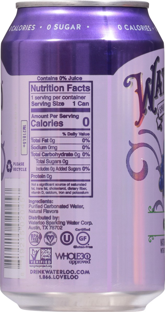 slide 4 of 9, Waterloo Grape Sparkling Water 12 fl oz, 12 oz