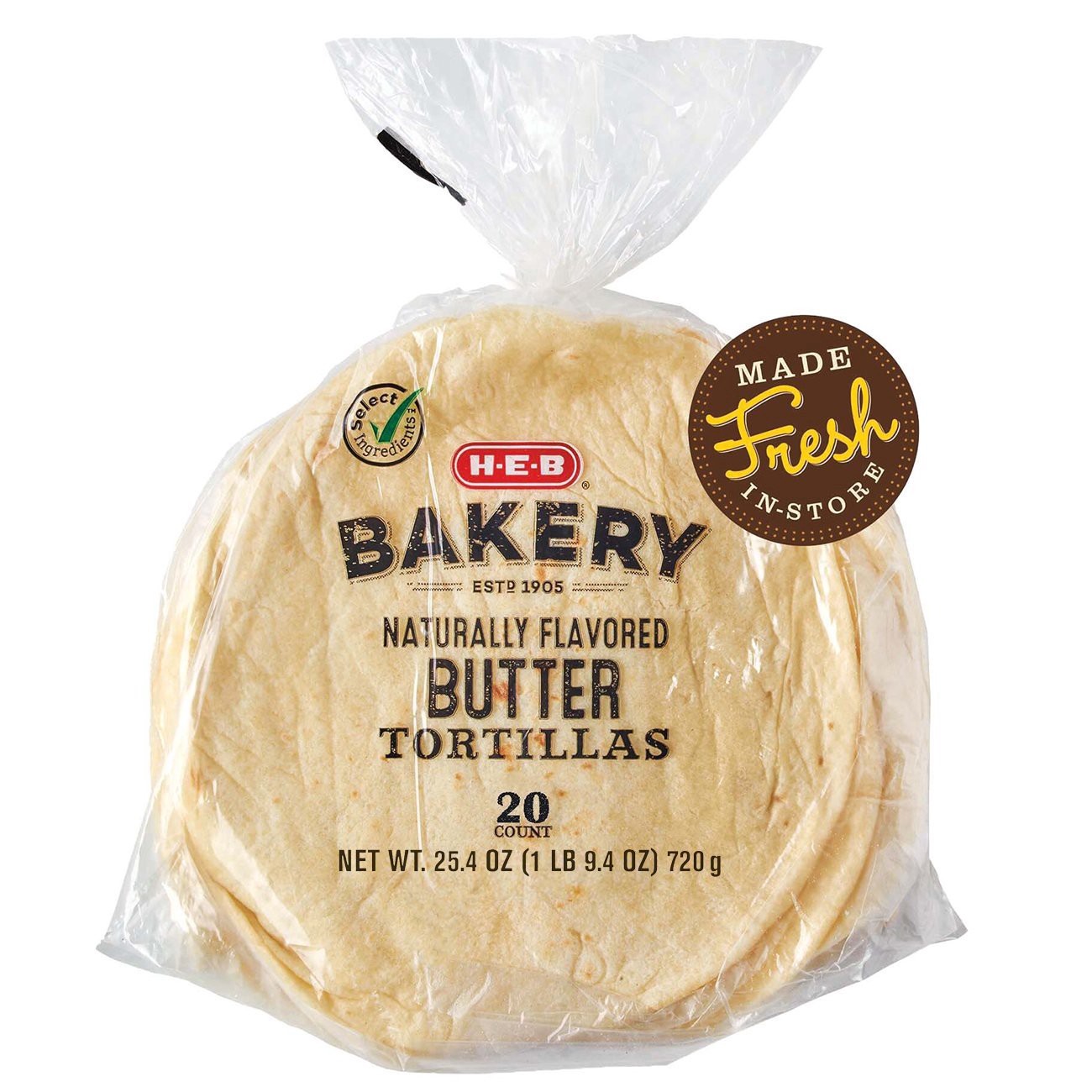 slide 1 of 1, H-E-B Bakery Butter Flour Tortillas, 20 ct