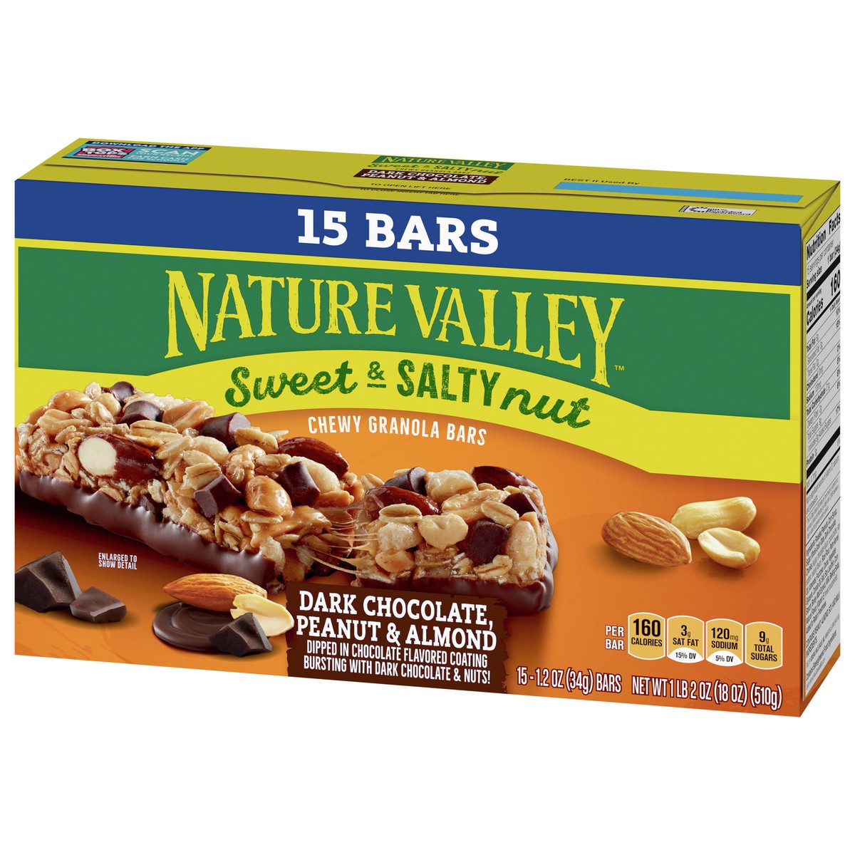 slide 2 of 9, Nature Valley Sweet and Salty Nut Bars, Dark Chocolate Peanut Almond, 15 Bars, 18 OZ, 15 ct