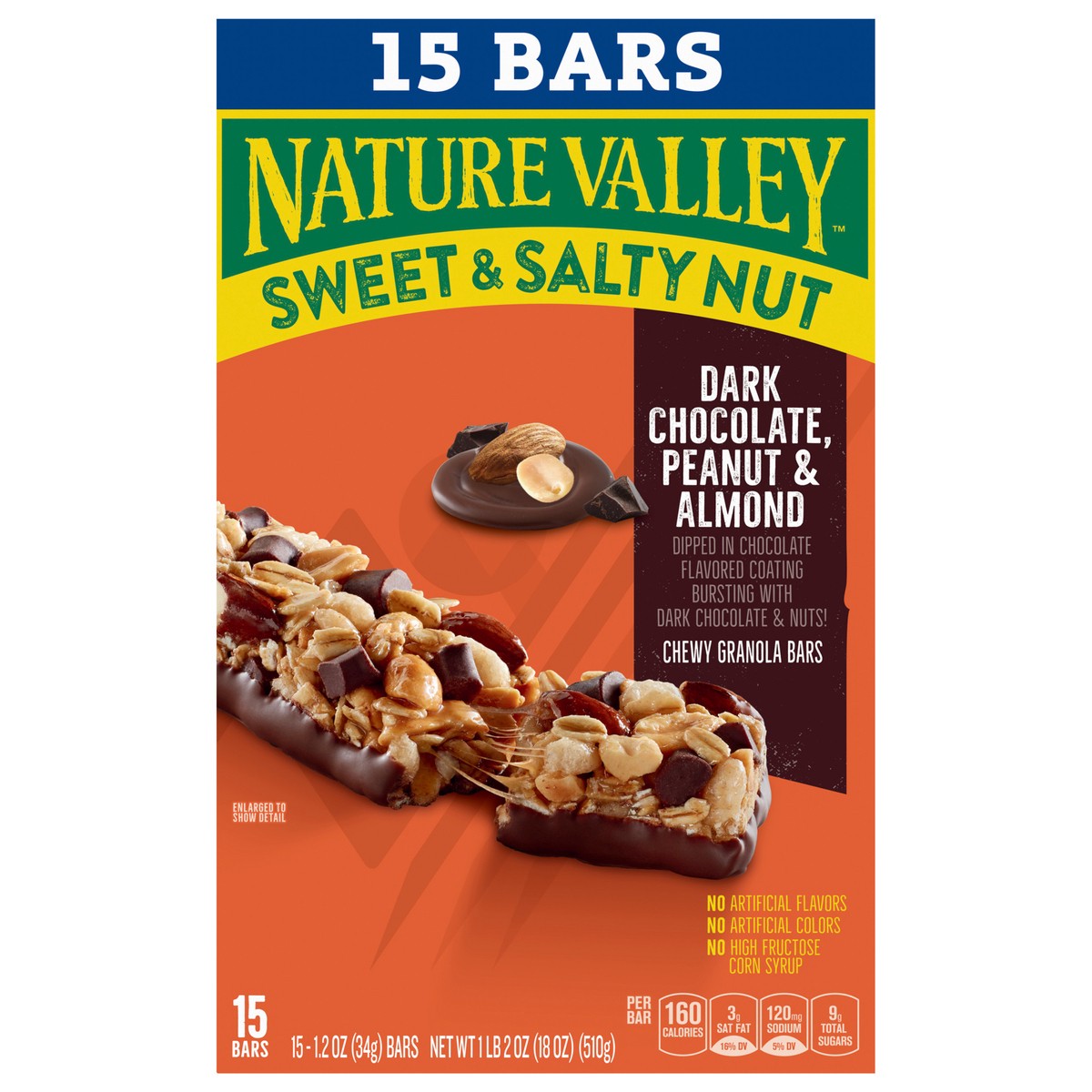 slide 1 of 9, Nature Valley Sweet and Salty Nut Bars, Dark Chocolate Peanut Almond, 15 Bars, 18 OZ, 15 ct