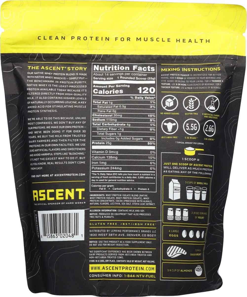 slide 5 of 9, Ascent Native Fuel Chocolate Whey Protein Powder Blend, 16 oz