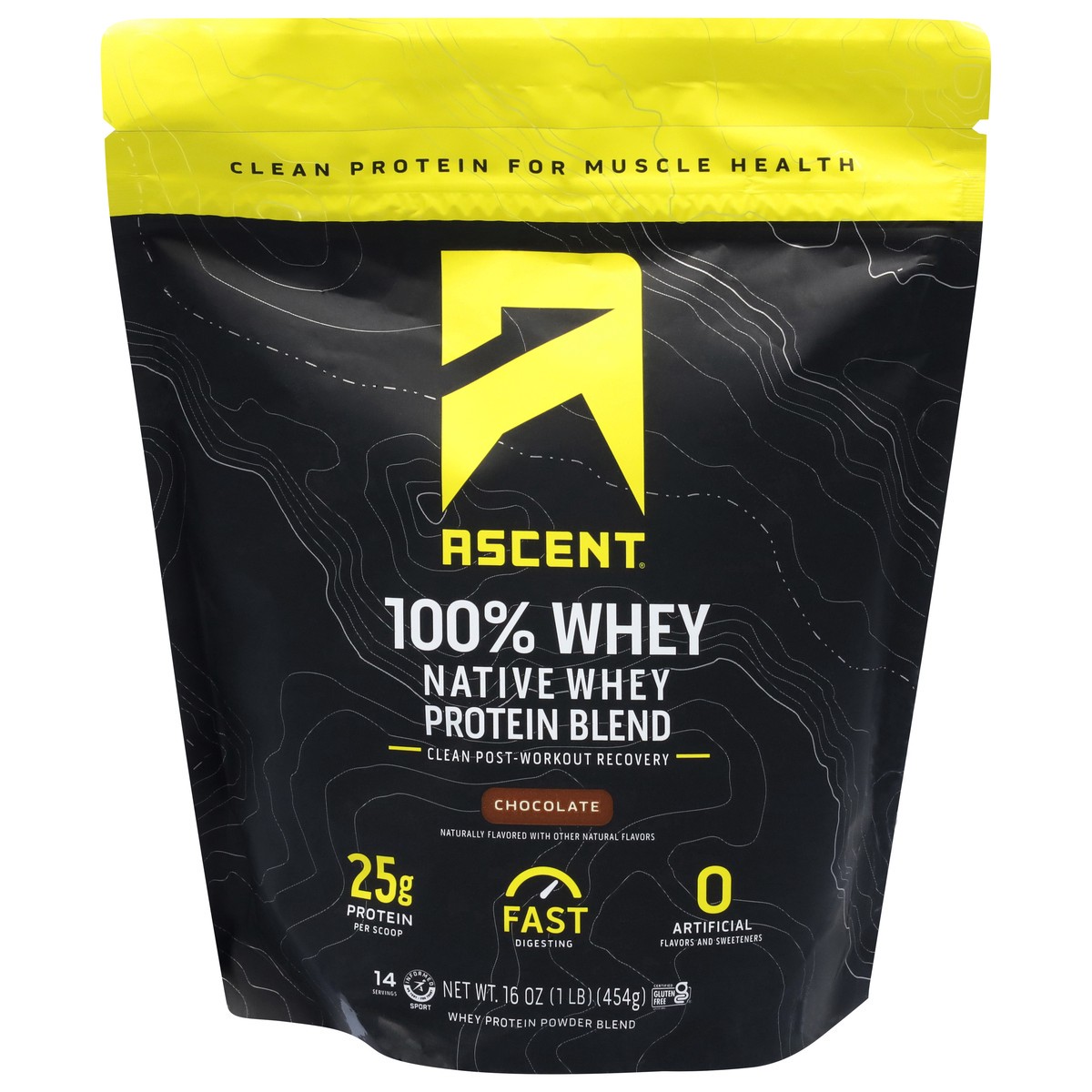 slide 1 of 9, Ascent Native Fuel Chocolate Whey Protein Powder Blend, 16 oz