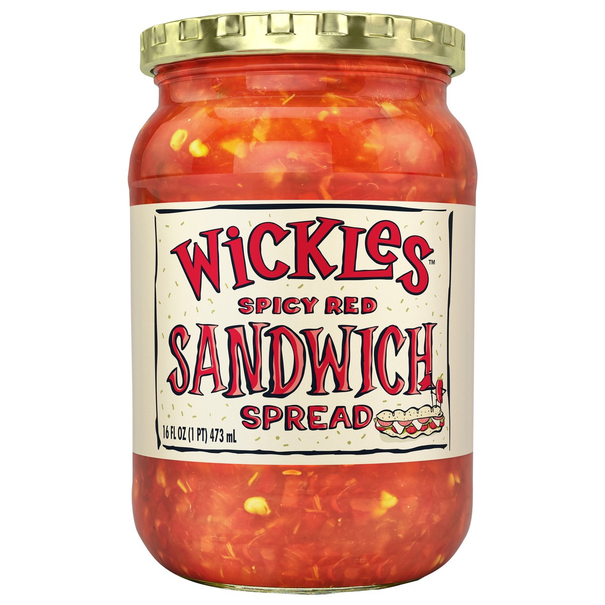 slide 1 of 9, Wickles Spicy Red Sandwich Spread 16 oz., 16 fl oz