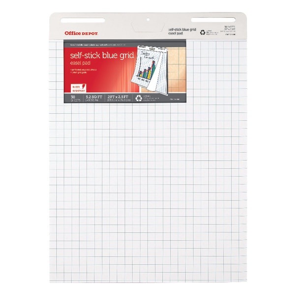 slide 1 of 1, Office Depot Brand 80% Recycled Restickable Easel Pad With Liner, 25'' X 35 1/2'', Blue Grid, 30 Sheets, White, 30 ct