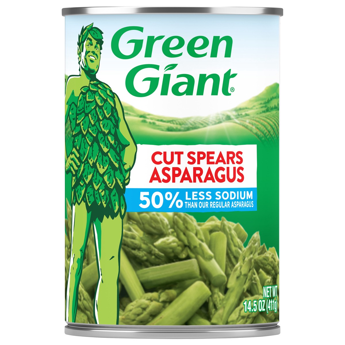 slide 1 of 14, Green Giant 50% Less Sodium Cut Spears Asparagus 14.5 oz, 14.5 oz