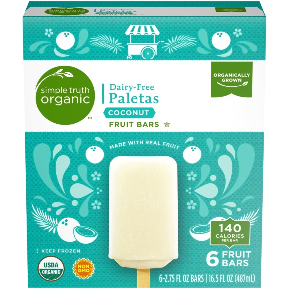 slide 1 of 1, Simple Truth Organic Dairy-Free Coconut Paletas Fruit Bars, 6 ct; 2.75 fl oz