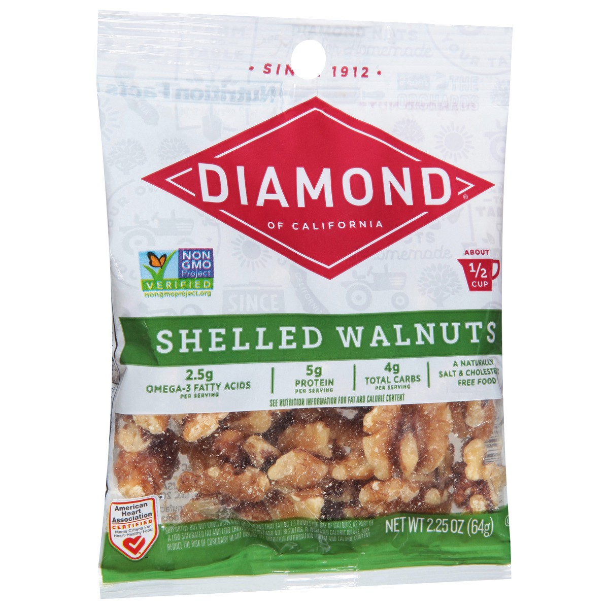 slide 2 of 9, Diamond Nuts Diamond of California Shelled Walnuts 2.25 oz, 2.25 oz