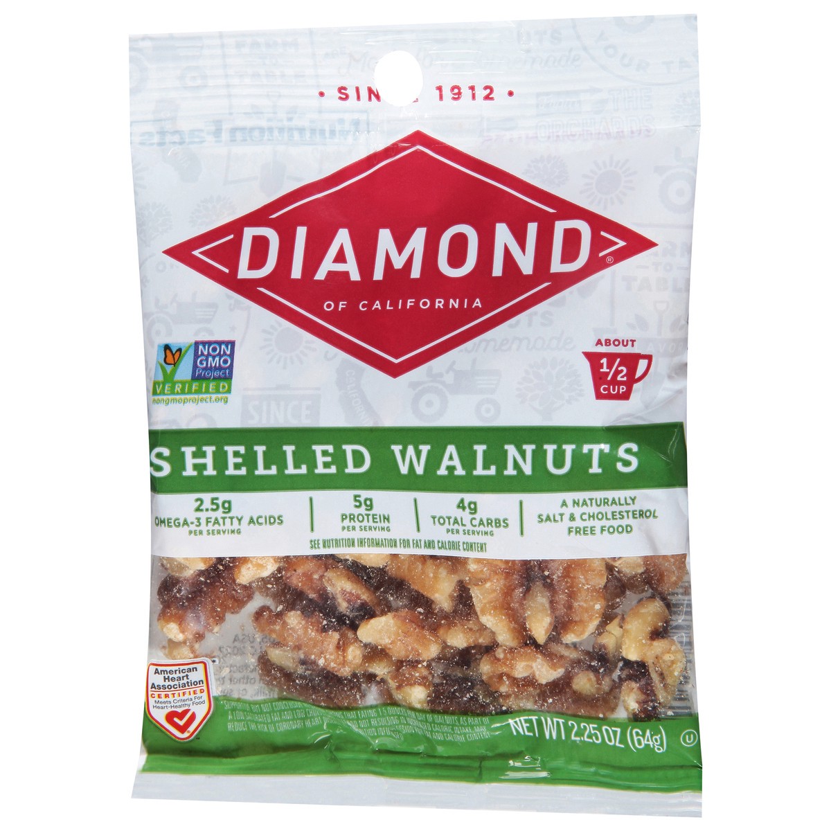 slide 3 of 9, Diamond Nuts Diamond of California Shelled Walnuts 2.25 oz, 2.25 oz