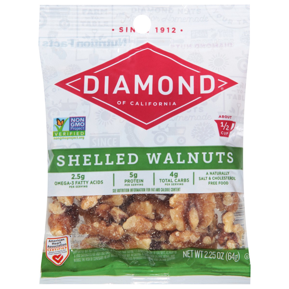 slide 1 of 9, Diamond Nuts Diamond of California Shelled Walnuts 2.25 oz, 2.25 oz