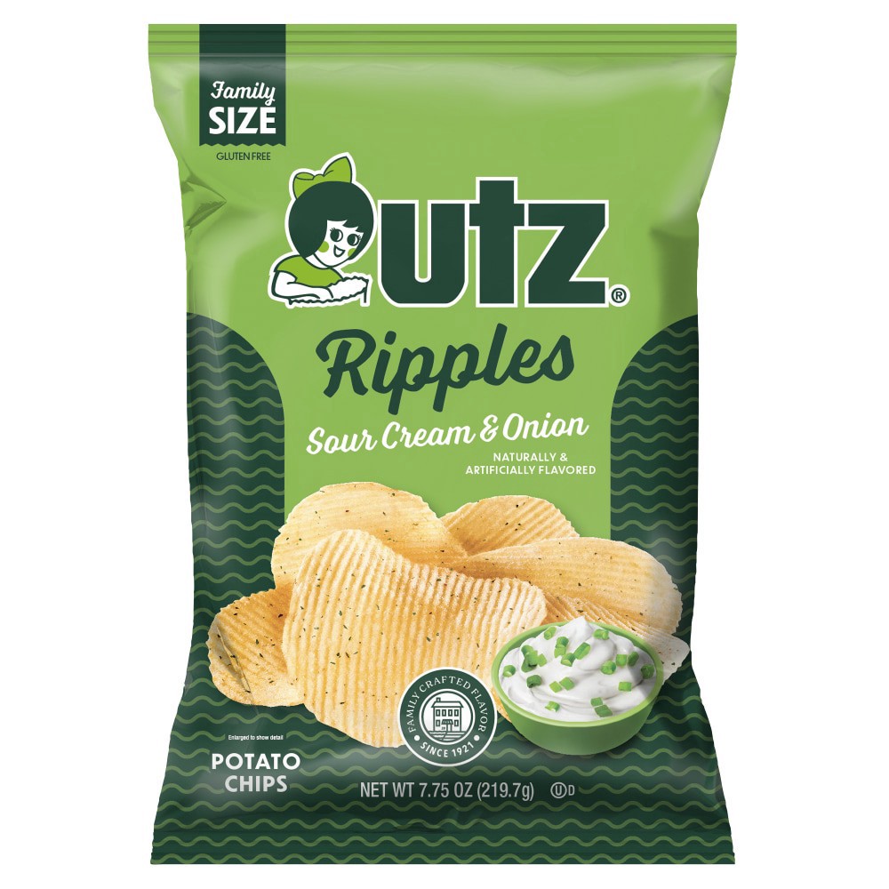 slide 1 of 6, Utz 9.3 oz Utz Ripples Sour Cream & Onion Potato Chips, 7.75 oz