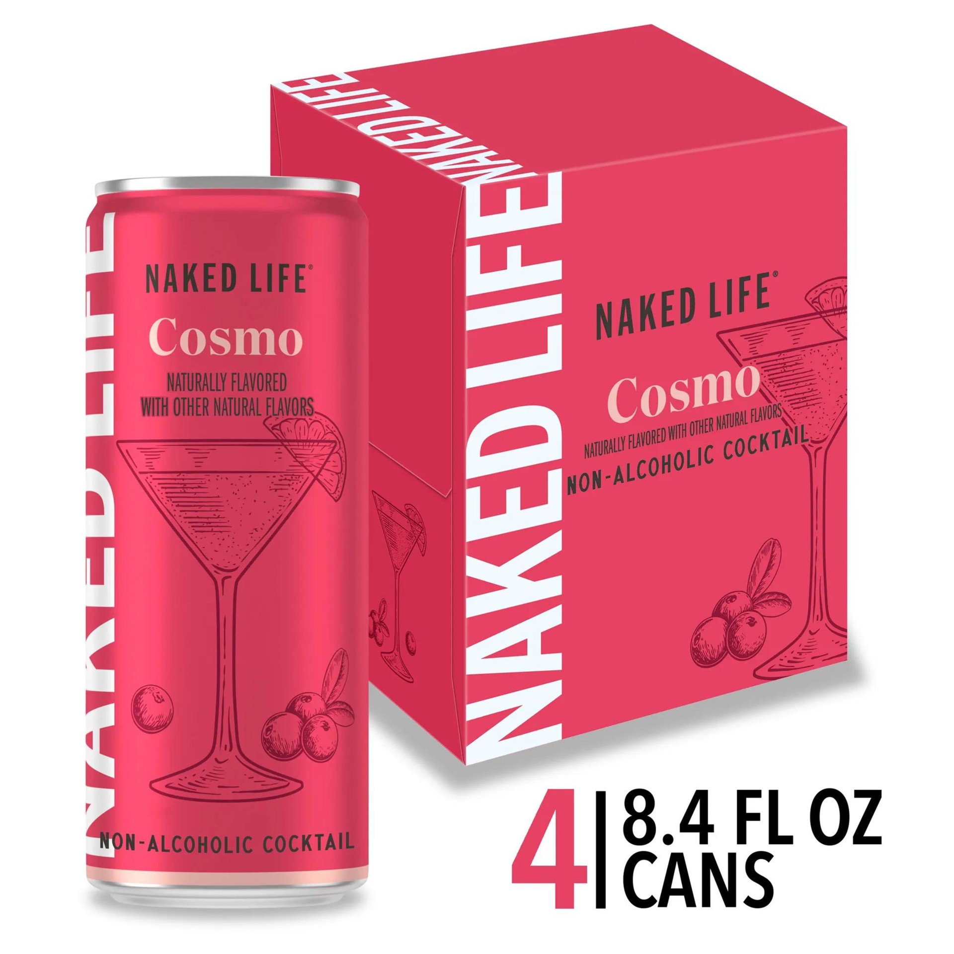 slide 1 of 5, Naked Life Cosmo Non-Alcoholic Cocktail - 4 x 8.4 fl oz Cans, 8.4 fl oz