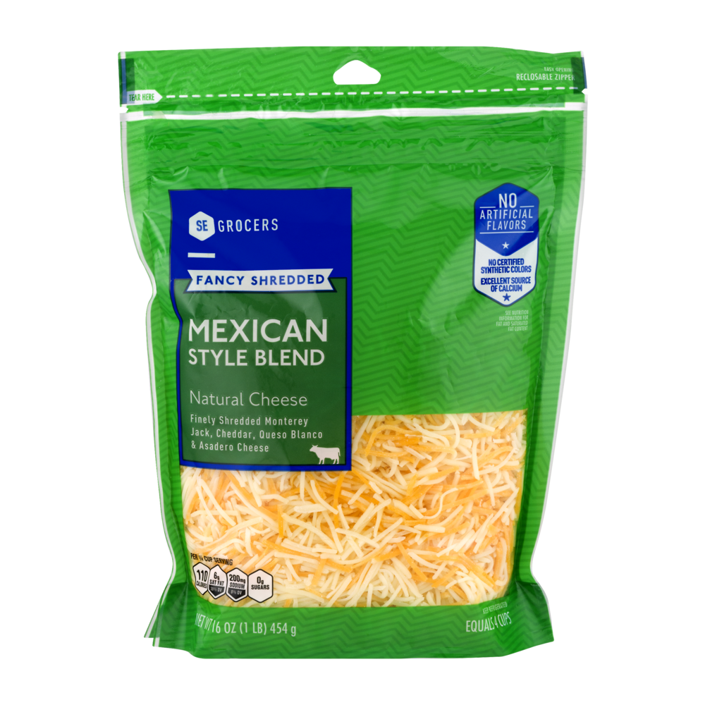 slide 1 of 1, SE Grocers Natural Cheese Mexican Style Blend Fancy Shredded, 16 oz