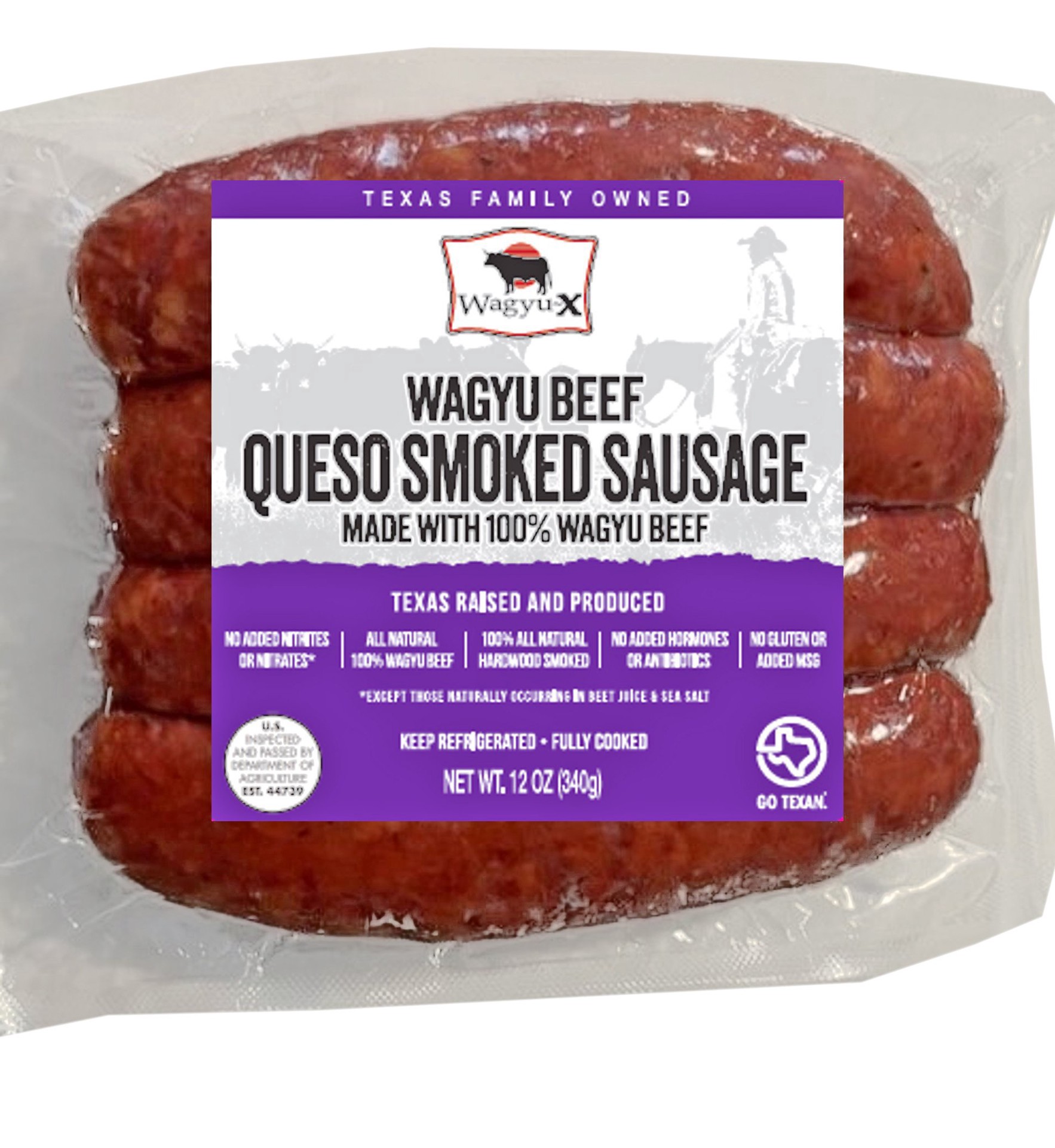 slide 1 of 1, Wagyu-X Queso Smoked Sausage, 12 oz