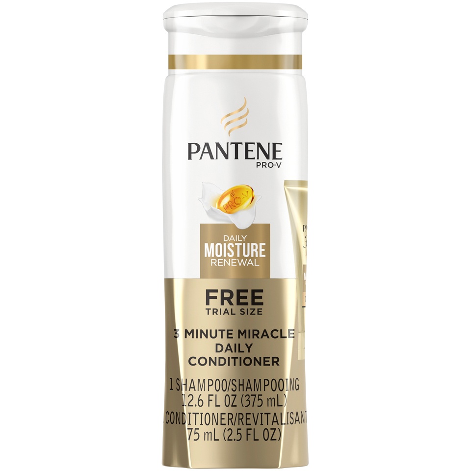 slide 1 of 1, Pantene Pro-V Daily Moisture Renewal Shampoo and 3 Minute Miracle Conditioner Bundle, 12.6 oz