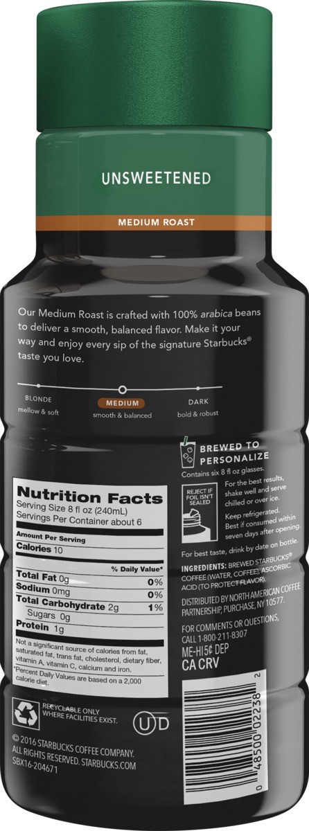 slide 3 of 8, Starbucks Iced Coffee Unsweetened Premium Coffee Beverage 48 Fluid Ounce Plastic Bottle - 48 oz, 48 oz