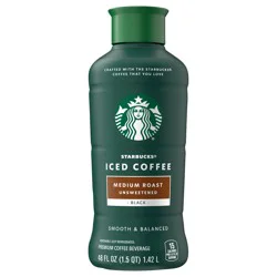 Starbucks Iced Coffee Unsweetened Premium Coffee Beverage 48 Fluid Ounce Plastic Bottle - 48 oz