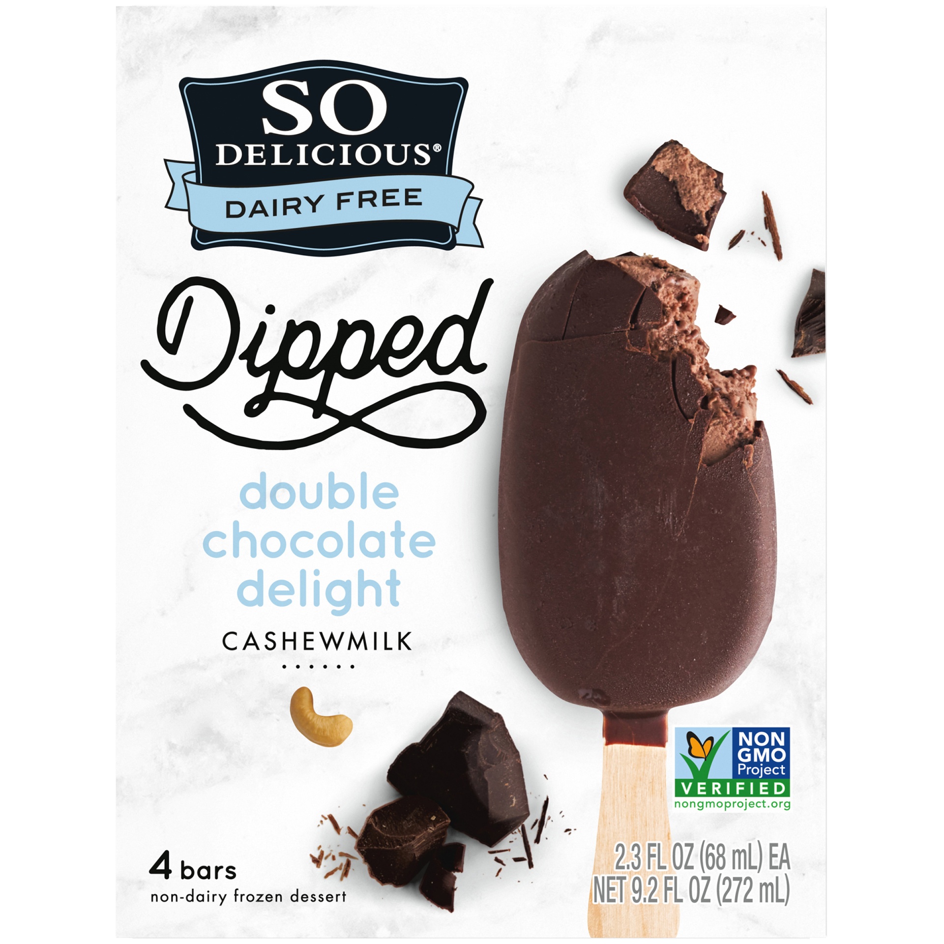 slide 4 of 7, So Delicious Dairy Free Dipped Double Chocolate Delight Cashew Milk Frozen Dessert Bar, 2.3 ct