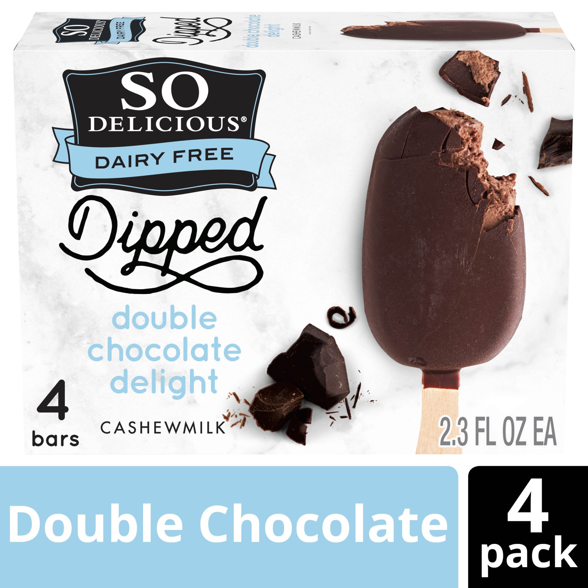 slide 1 of 7, So Delicious Dairy Free Dipped Double Chocolate Delight Cashew Milk Frozen Dessert Bar, 2.3 ct