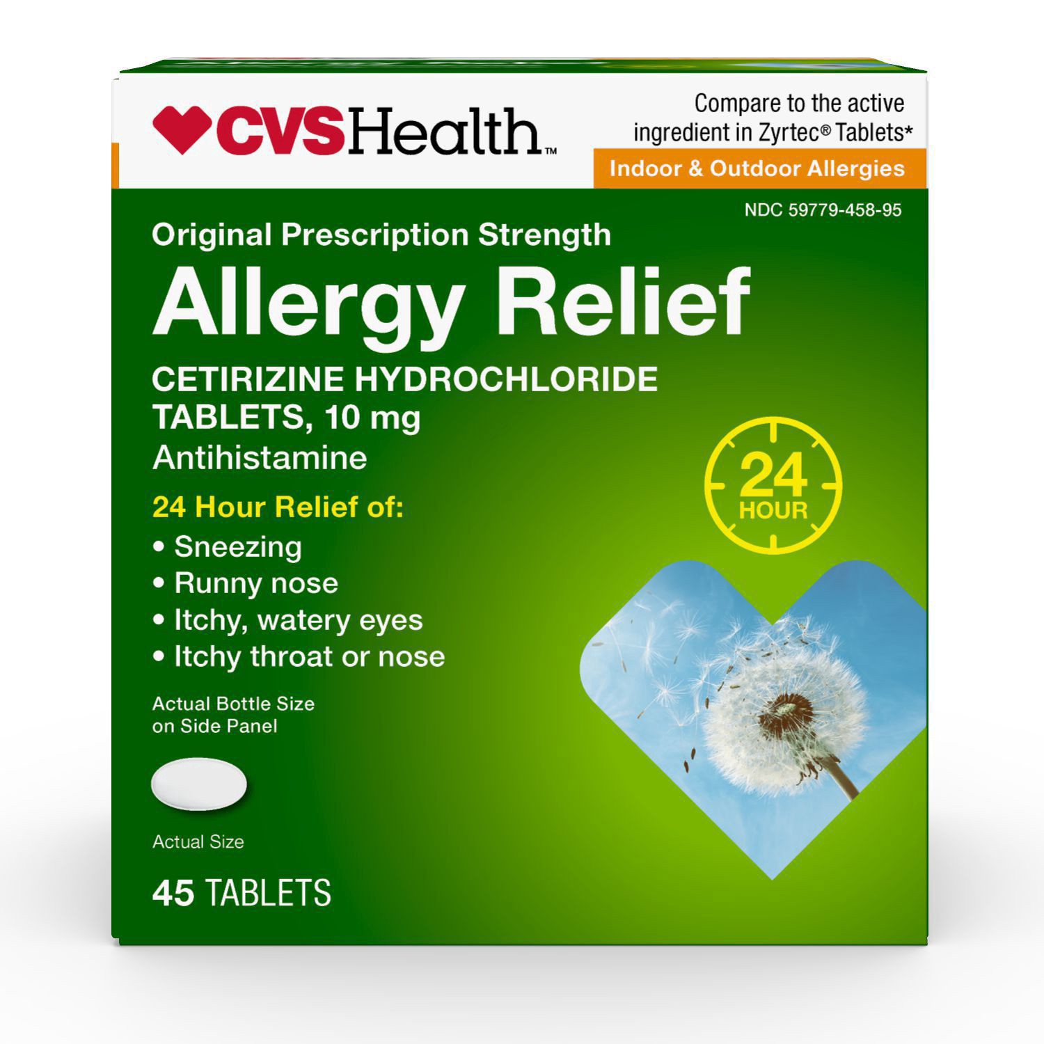 slide 1 of 1, Cvs Health 24Hr Allergy Relief Cetirizine Hcl Tablets, 45 Ct, 45 ct