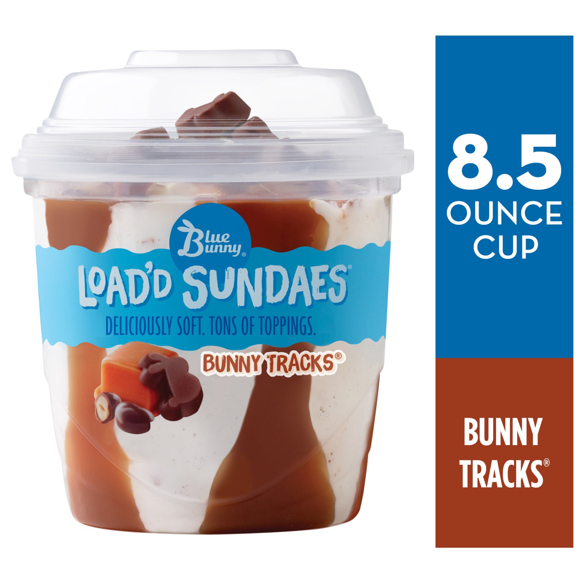 slide 1 of 3, Blue Bunny Load'd Sundaes Bunny Tracks, Frozen Dessert Cup, 8.5 fl oz, 8.50 fl oz