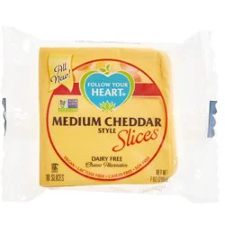 Follow Your Heart Dairy Free Vegan Medium Cheddar Style Sliced Cheese, 10 Ct, 7 OZ Pack