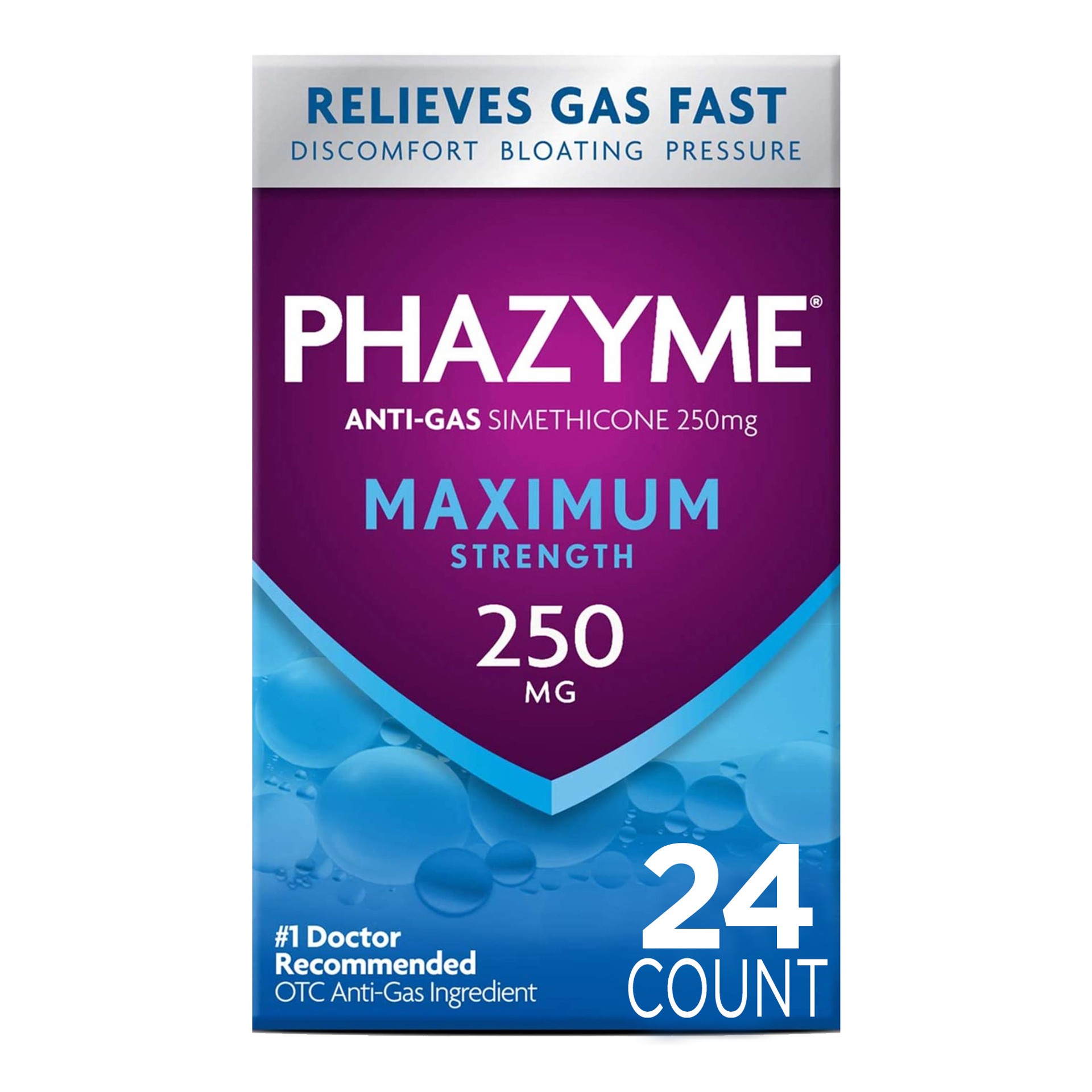 slide 1 of 4, Phazyme Maximum Strength Gas & Bloating Relief, Works in Minutes, 24 Fast Gels, 24 ct