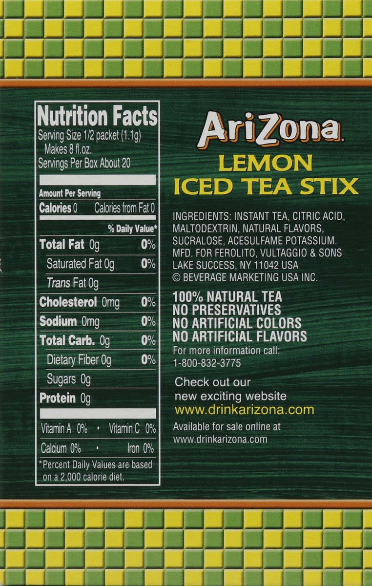 slide 3 of 5, AriZona Lemon Iced Tea Stix Sugar-Free - 10 ct, 10 ct