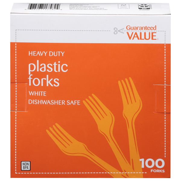 slide 1 of 1, Guaranteed Value Heavy Duty Plastic Forks White, 100 ct