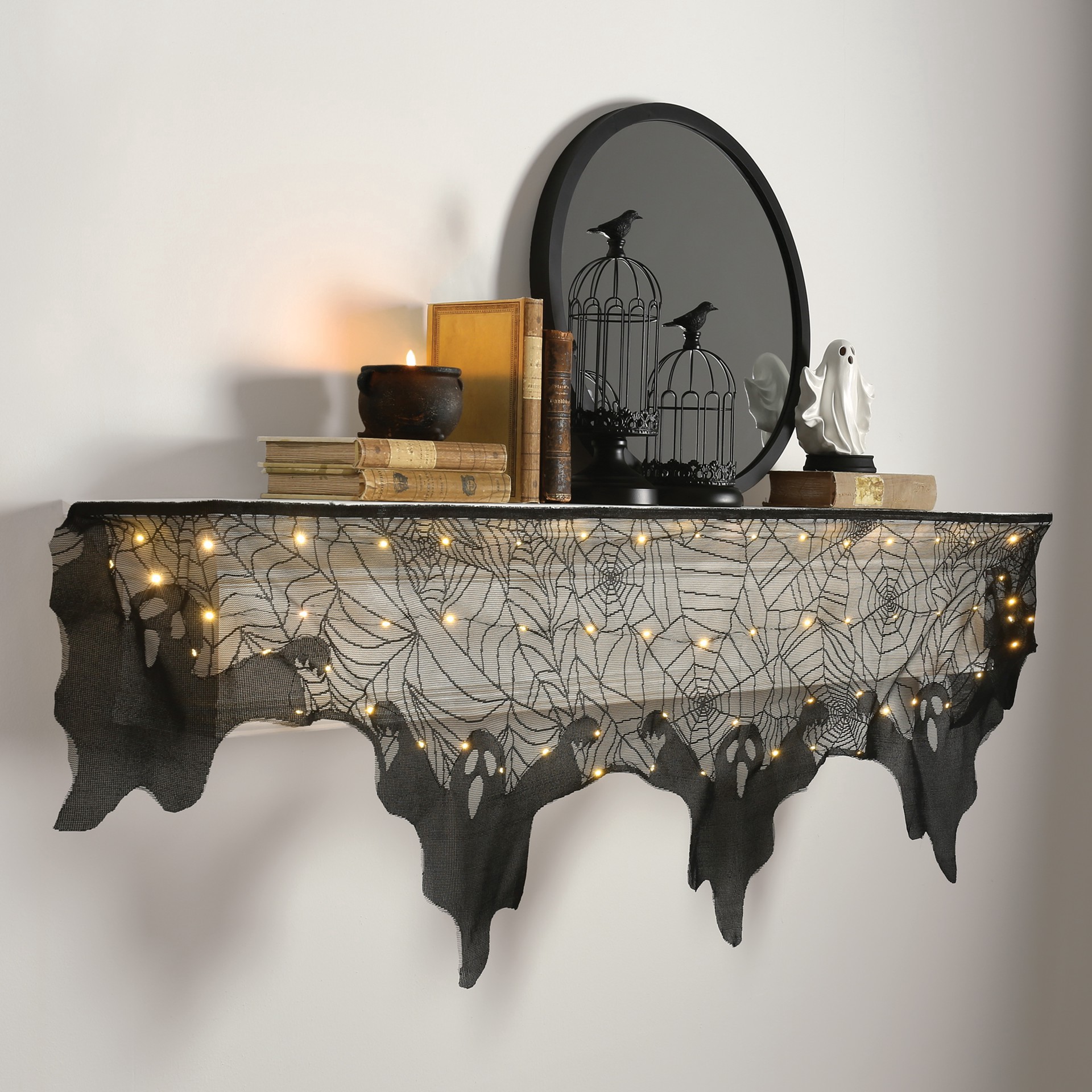 slide 3 of 5, 96" Black Ghost Led Lighted Mantel Scarf By Ashland, 18 in x 96 in