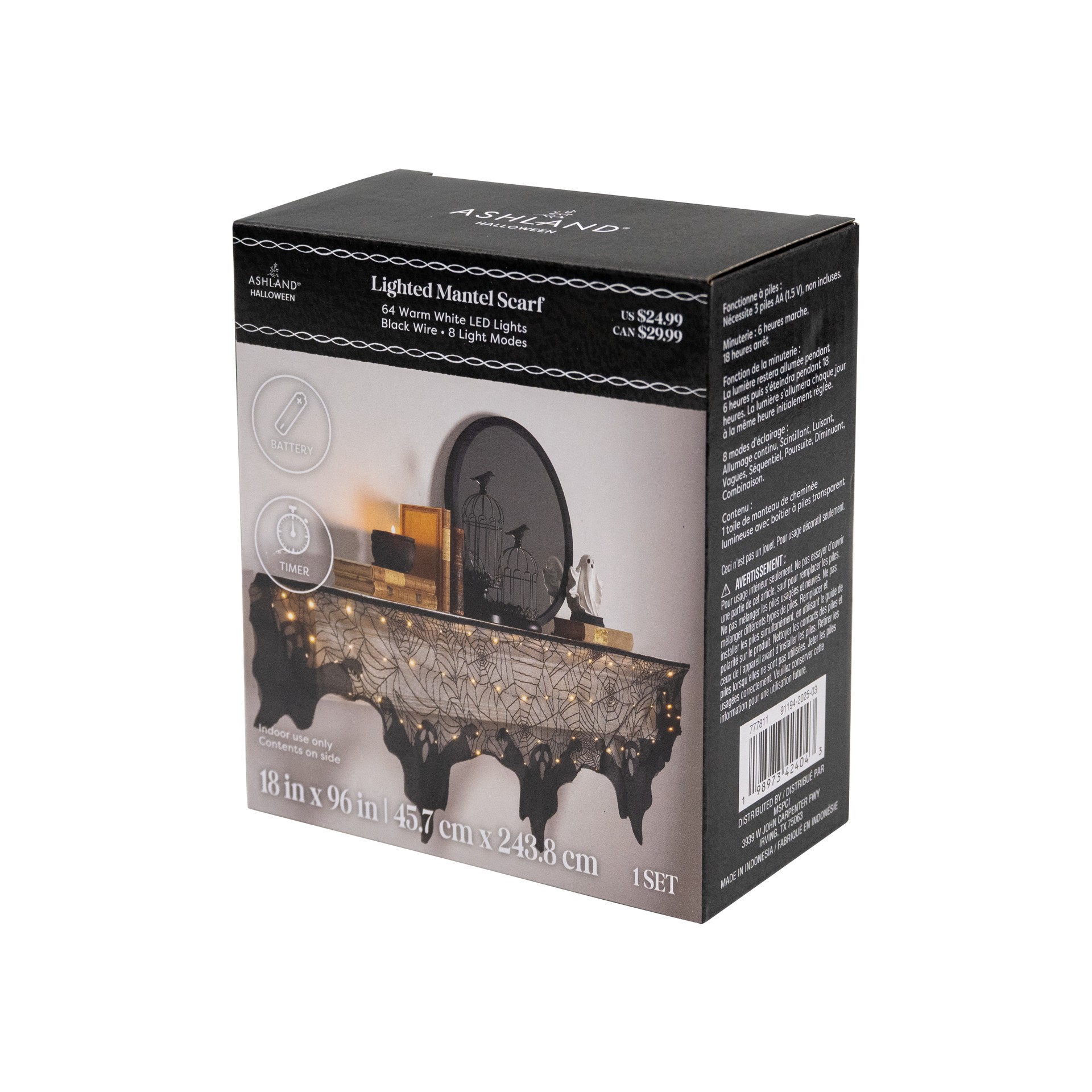 slide 5 of 5, 96" Black Ghost Led Lighted Mantel Scarf By Ashland, 18 in x 96 in